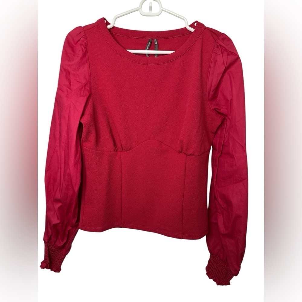 By Anthropologie Structured Red Long-Sleeve Top blouse NWT